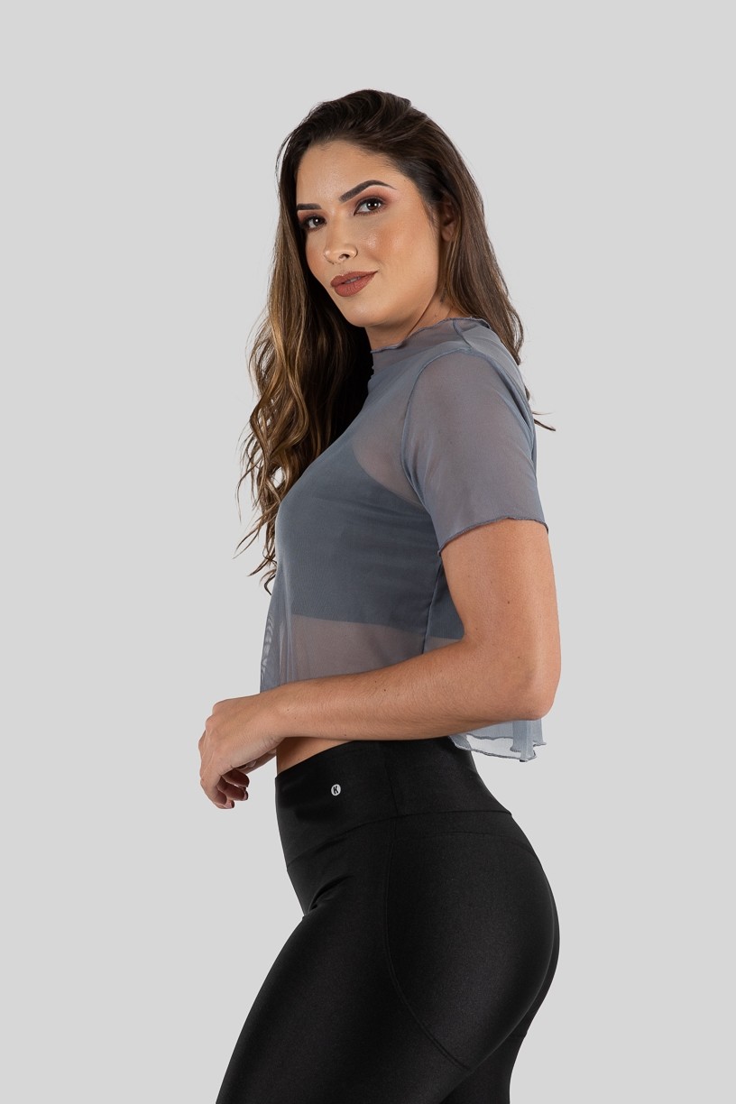 Cropped Camiseta de Tule (Cinza)  Ref K3206-D 
