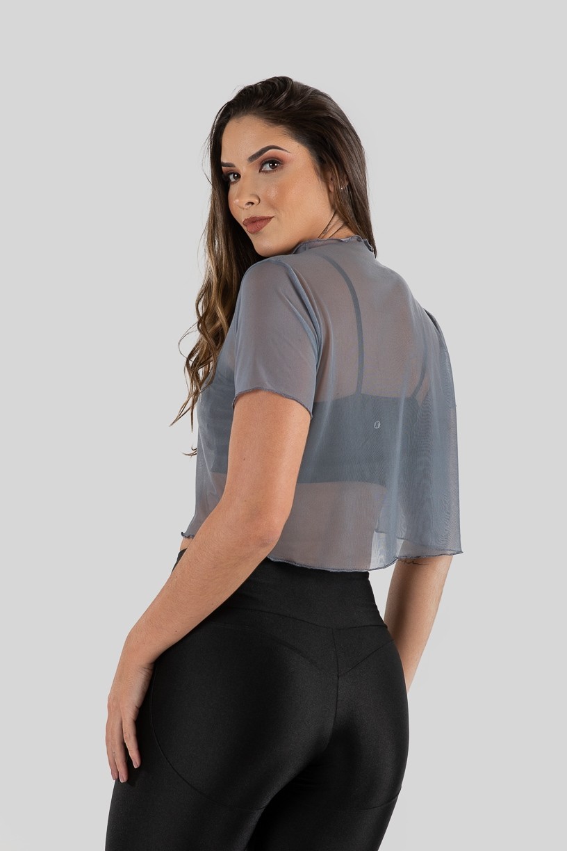 Cropped Camiseta de Tule (Cinza)  Ref K3206-D 