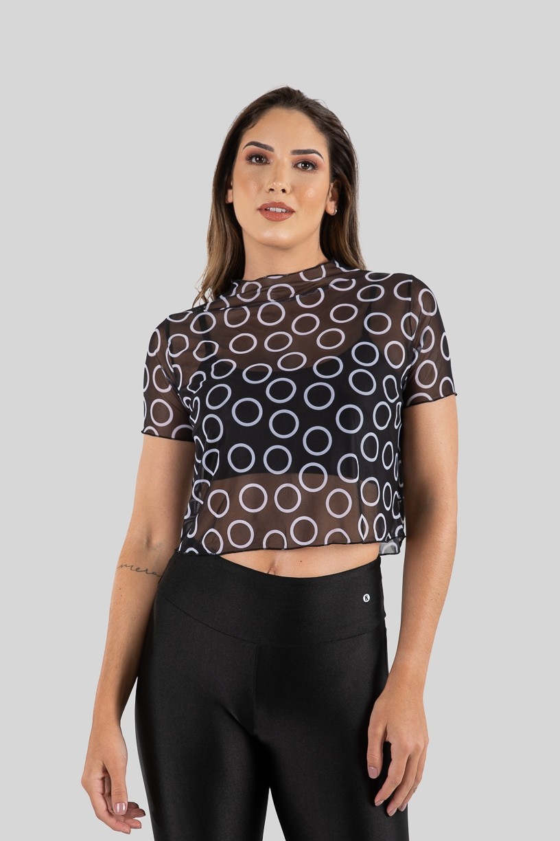 Cropped Camiseta de Tule Estampa Digital (Circles)  Ref K3206-A