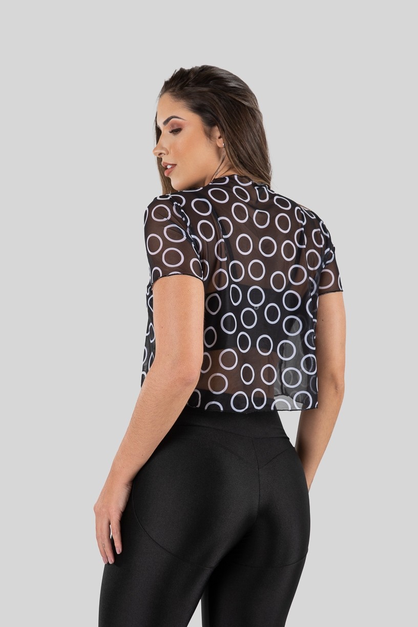 Cropped Camiseta de Tule Estampa Digital (Circles)  Ref K3206-A