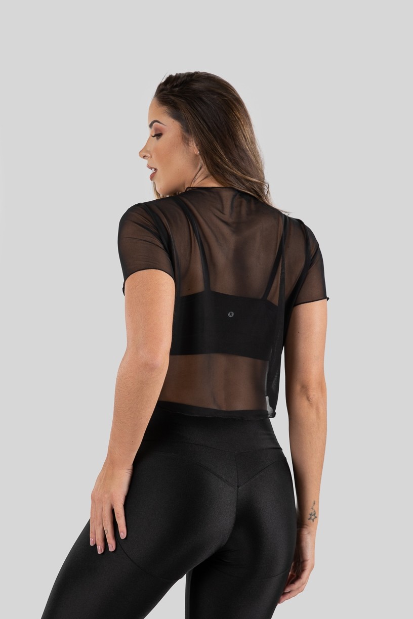 Cropped Camiseta de Tule (Preto)  Ref K3206-B