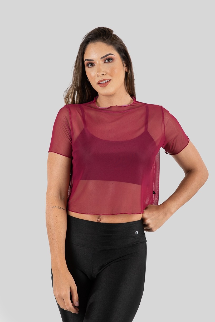 Cropped Camiseta de Tule (Vinho)  Ref K3206-C 