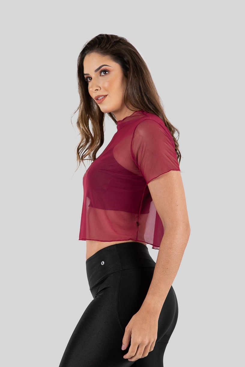 Cropped Camiseta de Tule (Vinho)  Ref K3206-C 