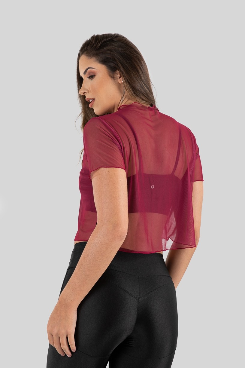 Cropped Camiseta de Tule (Vinho)  Ref K3206-C 