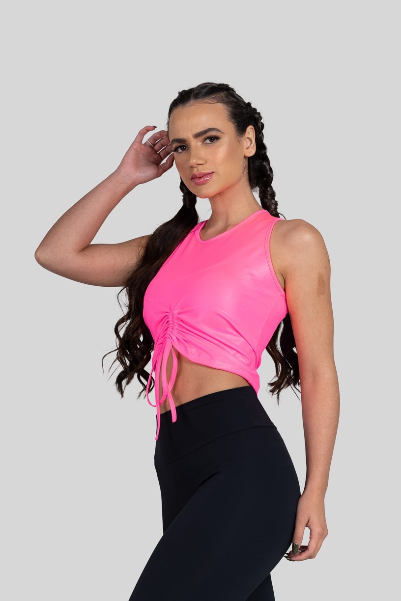 Cropped com Franzido na Frente e Cadarço (Rosa) | Ref: K3158-C