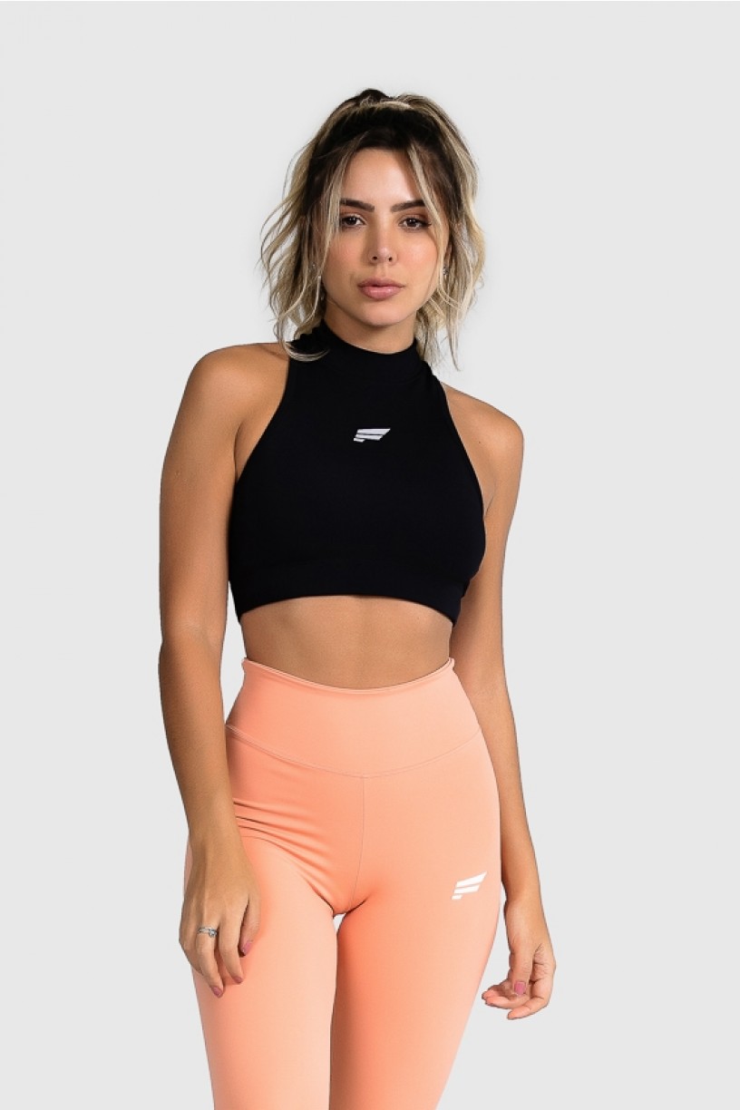 Cropped Fitness Gola Alta (Preto) | Ref: GO8-A