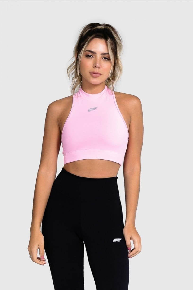 Cropped Fitness Gola Alta (Rosa Bebê) | Ref: GO8-G