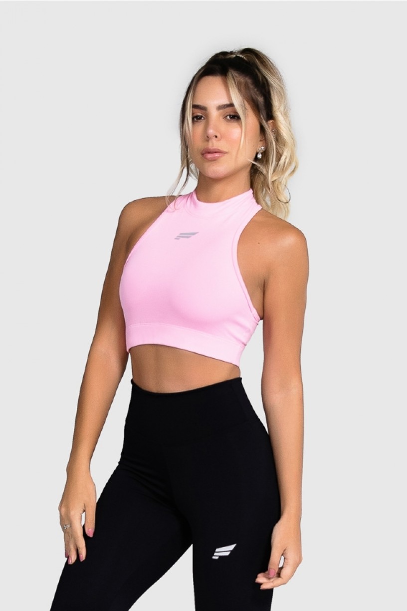 Cropped Fitness Gola Alta (Rosa Bebê) | Ref: GO8-G