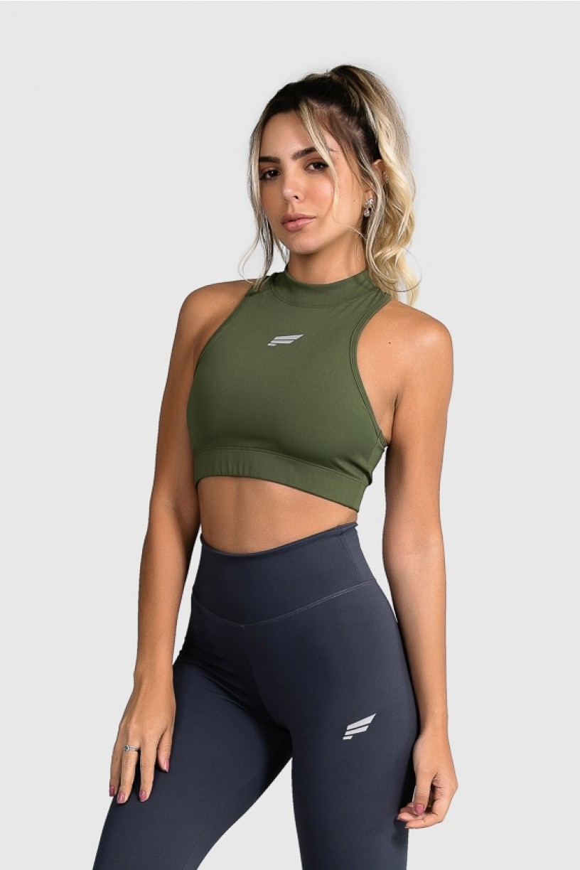 Cropped Fitness Gola Alta (Verde Militar) | Ref: GO8-I