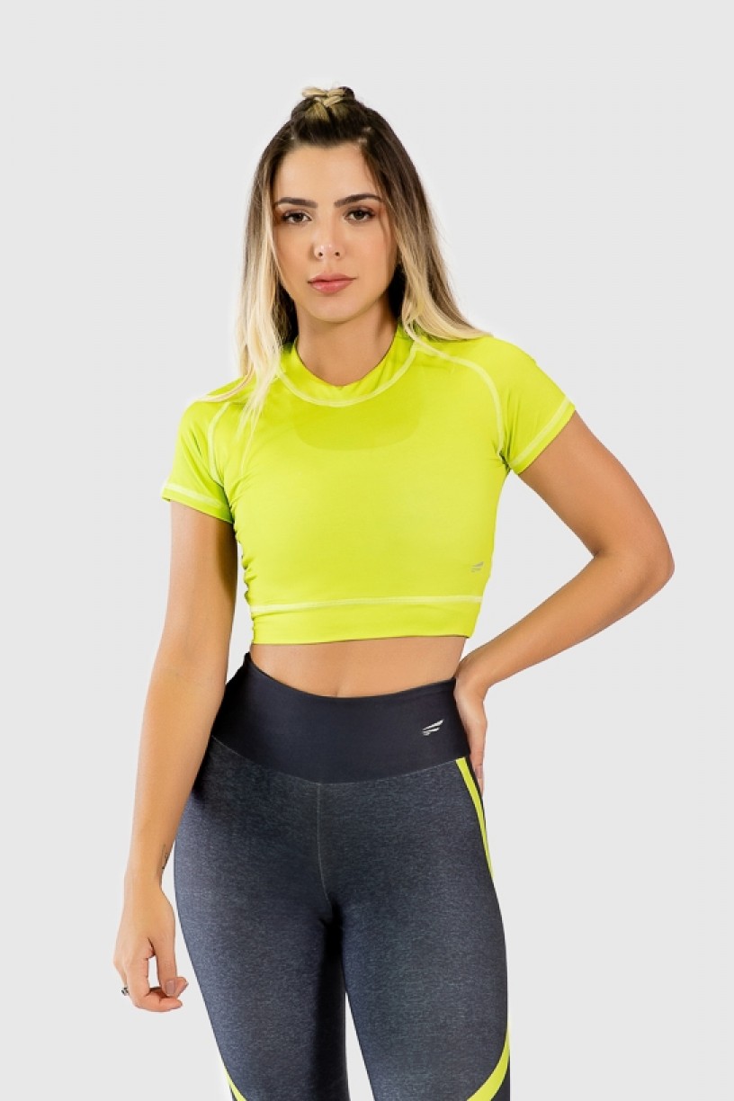 Cropped Fitness Justo de Manga Curta Estampa Digital Yellow Strings | Ref: GO268-A