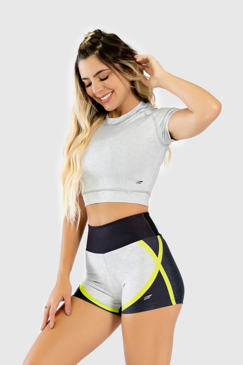 Cropped Fitness Justo de Manga Curta Estampa Digital Yellow Strings | Ref: GO268-B