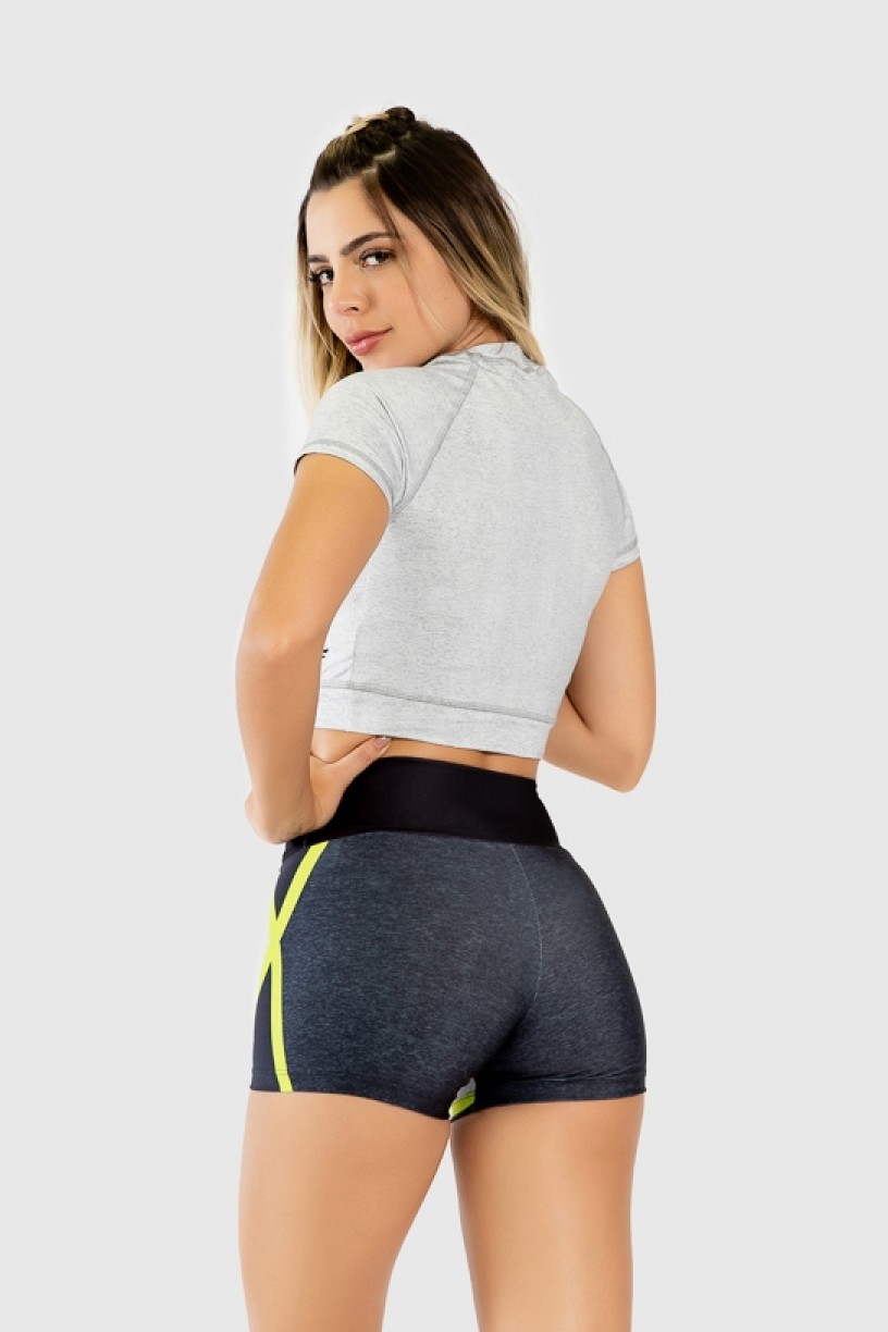 Cropped Fitness Justo de Manga Curta Estampa Digital Yellow Strings | Ref: GO268-B