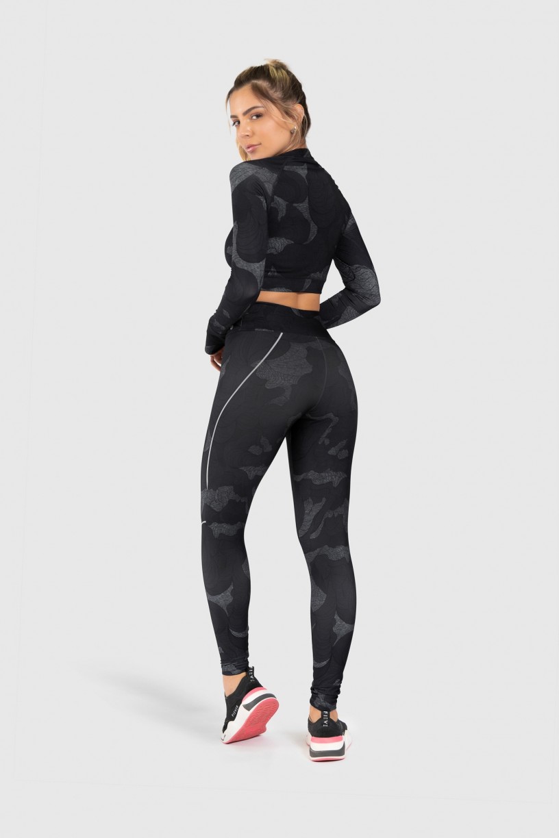 Cropped Fitness Manga Longa Dedinho Estampa Digital Abstract Waves | Ref: GO225