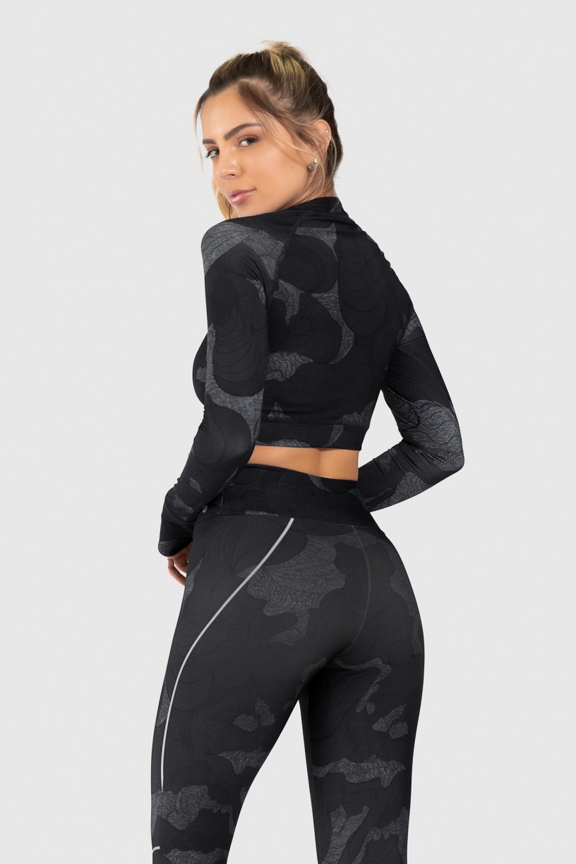 Cropped Fitness Manga Longa Dedinho Estampa Digital Abstract Waves | Ref: GO225