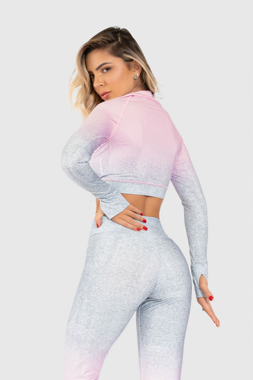 Cropped Fitness Manga Longa Dedinho Estampa Digital Pinking Mix | Ref: GO193