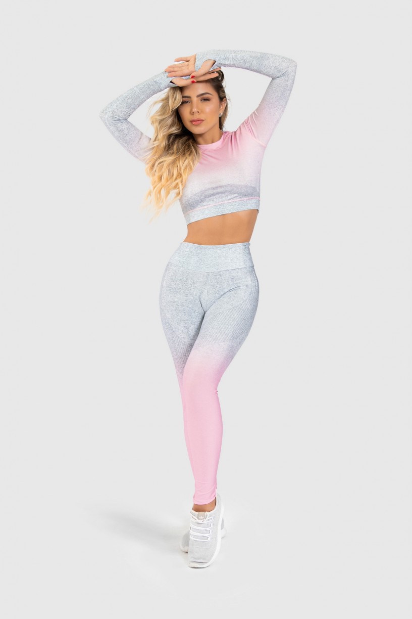 Cropped Fitness Manga Longa Dedinho Estampa Digital Pinking Mix | Ref: GO193