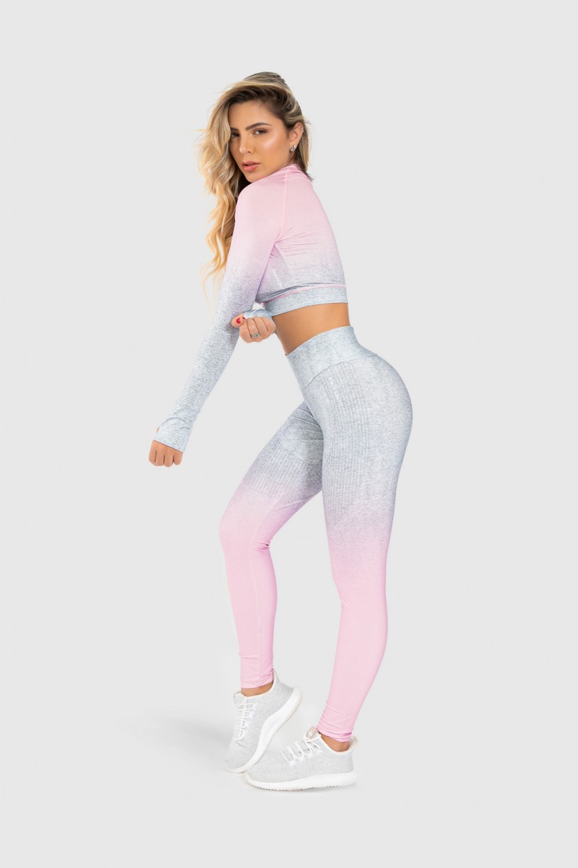 Cropped Fitness Manga Longa Dedinho Estampa Digital Pinking Mix | Ref: GO193