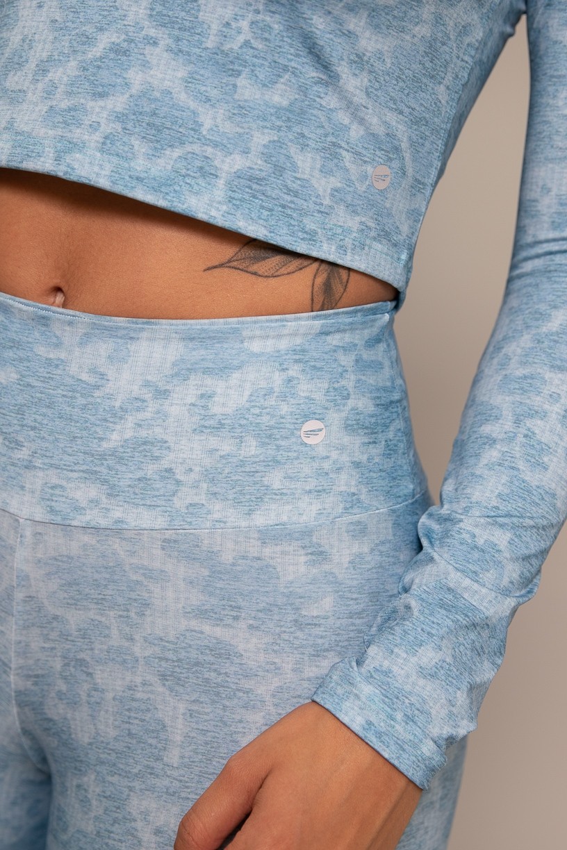 Cropped Fitness Manga Longa Estampa Digital Blue Lace | Ref: GO370