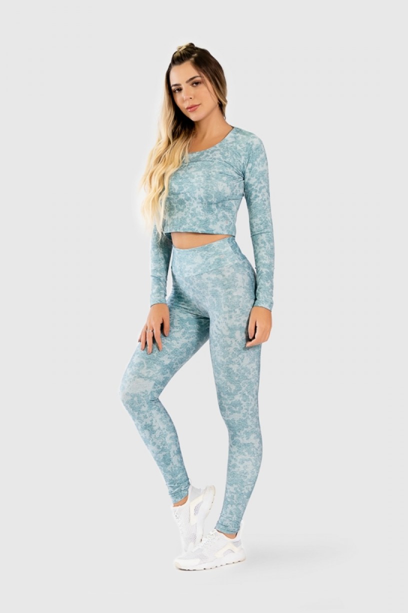 Cropped Fitness Manga Longa Estampa Digital Lace Texture | Ref: GO316