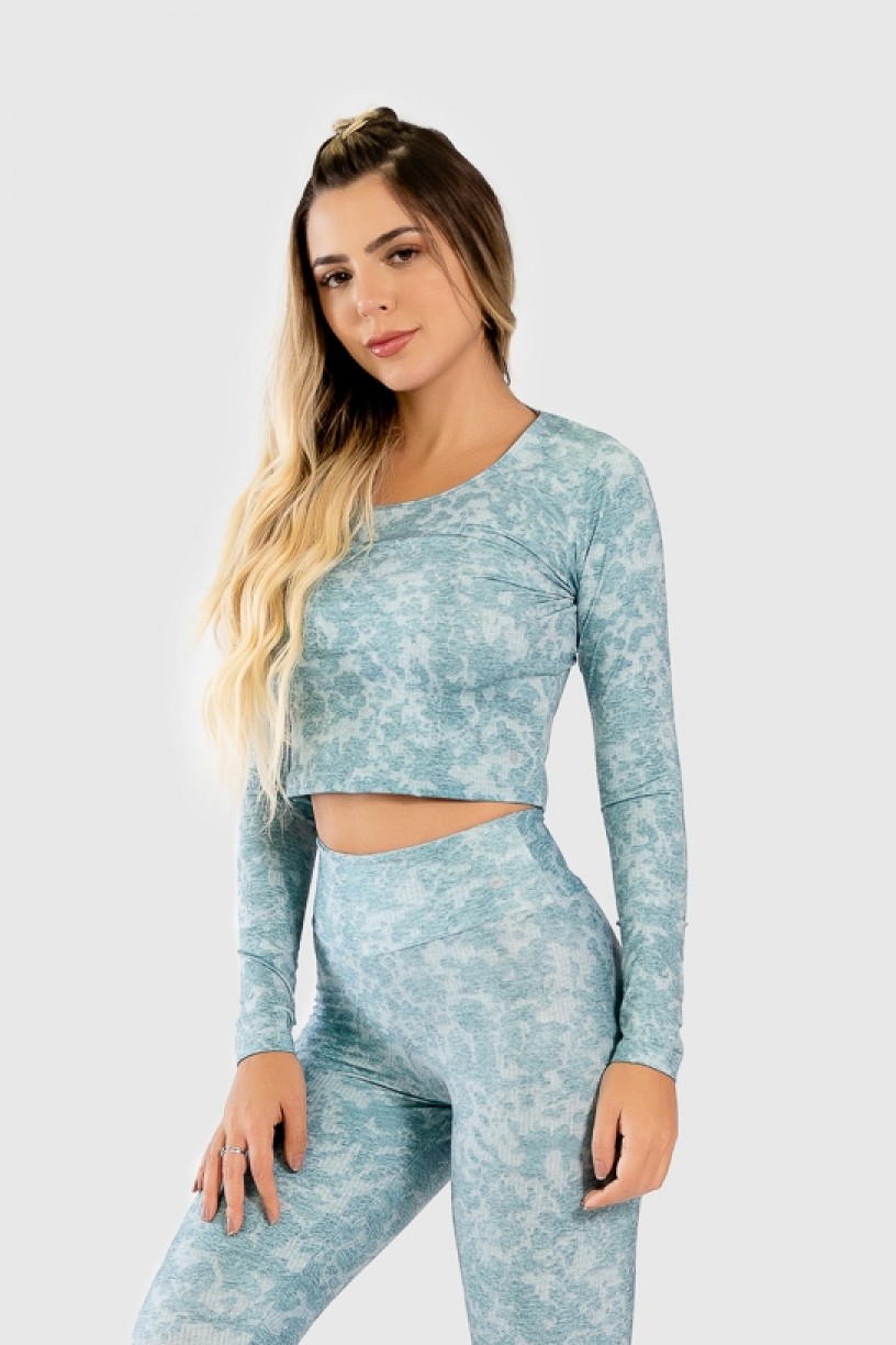 Cropped Fitness Manga Longa Estampa Digital Lace Texture | Ref: GO316