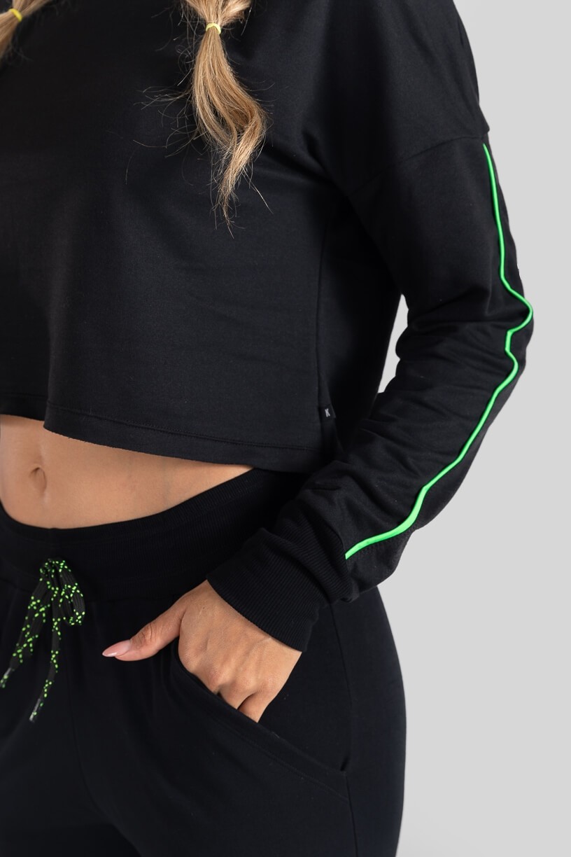 Cropped Manga Longa com Chapado (Preto / Verde Neon) | Ref: K3093-A