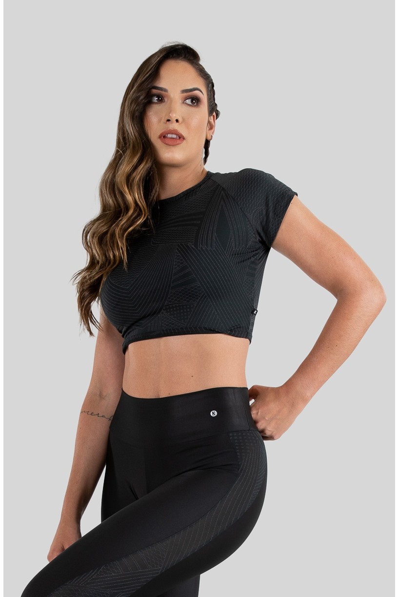 Cropped Raglan Refletivo (Preto Skin)  Ref K3227-B