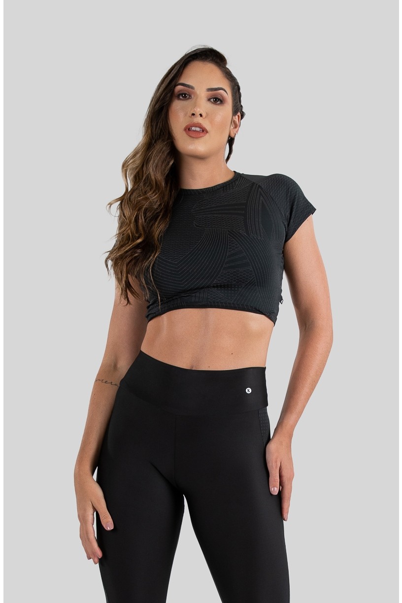 Cropped Raglan Refletivo (Preto Skin)  Ref K3227-B