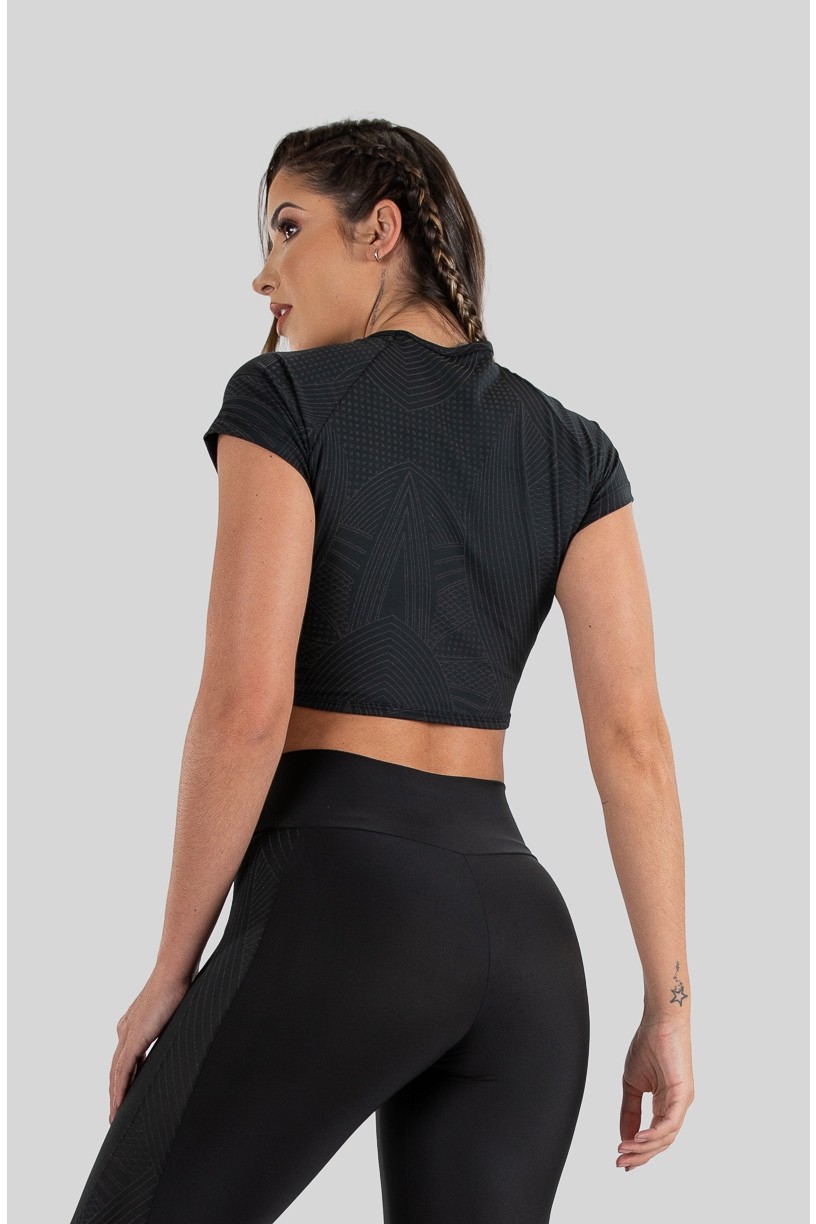 Cropped Raglan Refletivo (Preto Skin)  Ref K3227-B