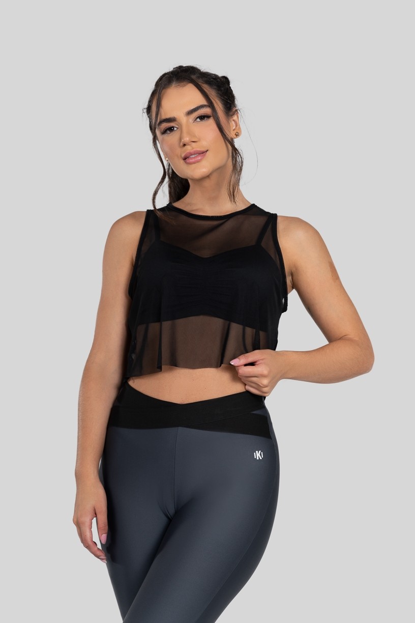 Cropped Soltinho de Tule (Preto)  Ref K2874-A