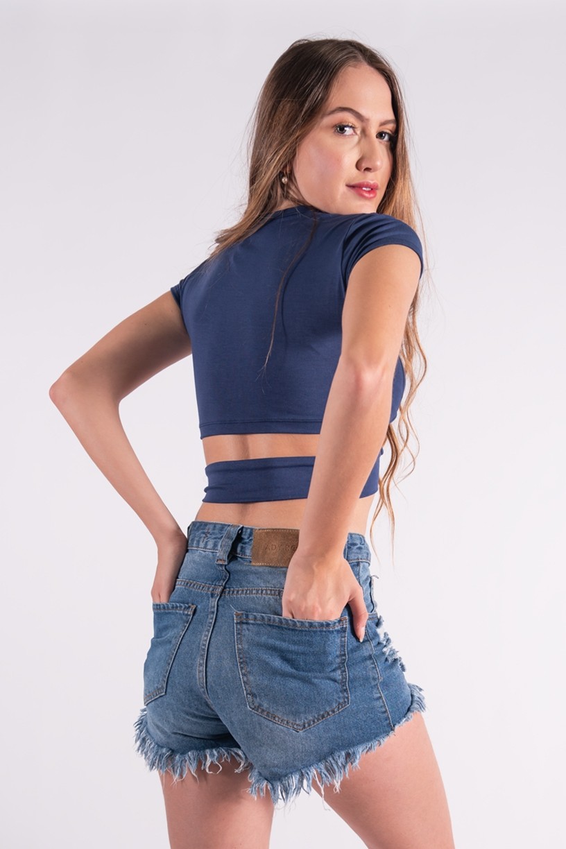 Cropped Transpassado com Silk Cest La Vie (Azul Marinho) | Ref: K2858-F