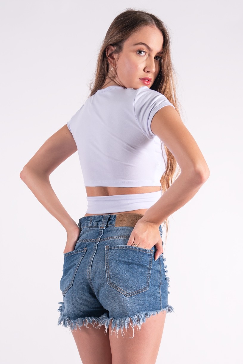 Cropped Transpassado com Silk Cest La Vie (Branco) | Ref: K2858-B