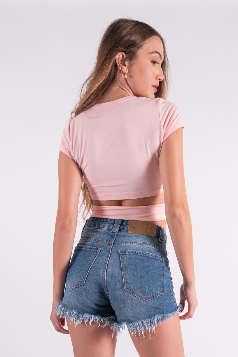 Cropped Transpassado com Silk Cest La Vie (Rosa bebê) | Ref: K2858-D