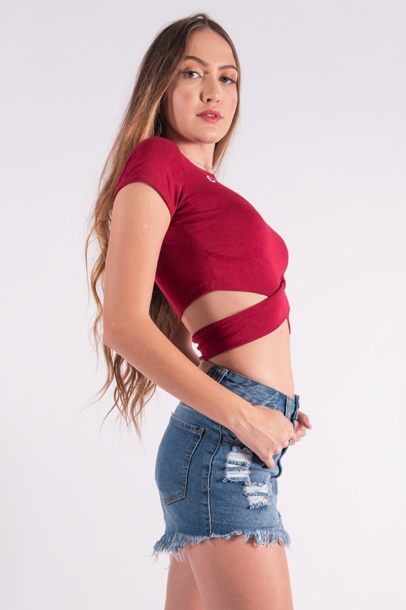 Cropped Transpassado com Silk Cest La Vie (Vinho) | Ref: K2858-E