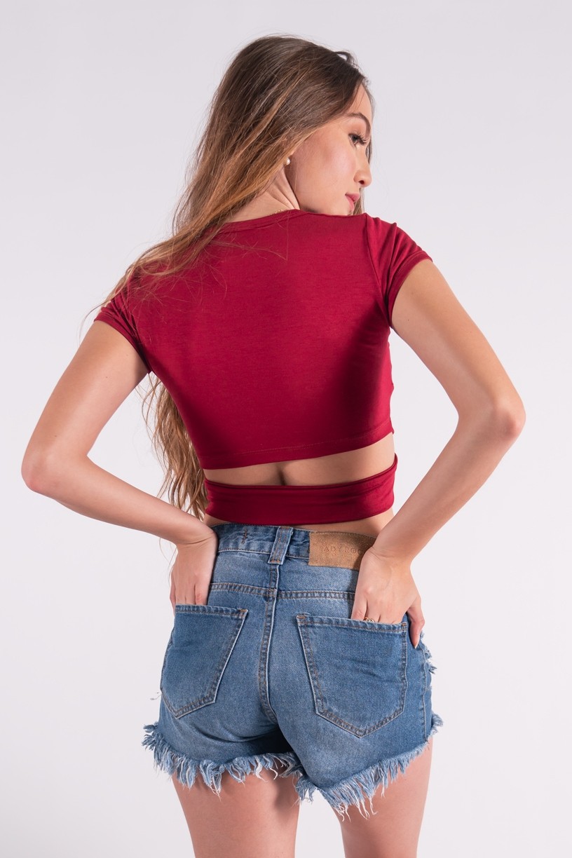 Cropped Transpassado com Silk Cest La Vie (Vinho) | Ref: K2858-E