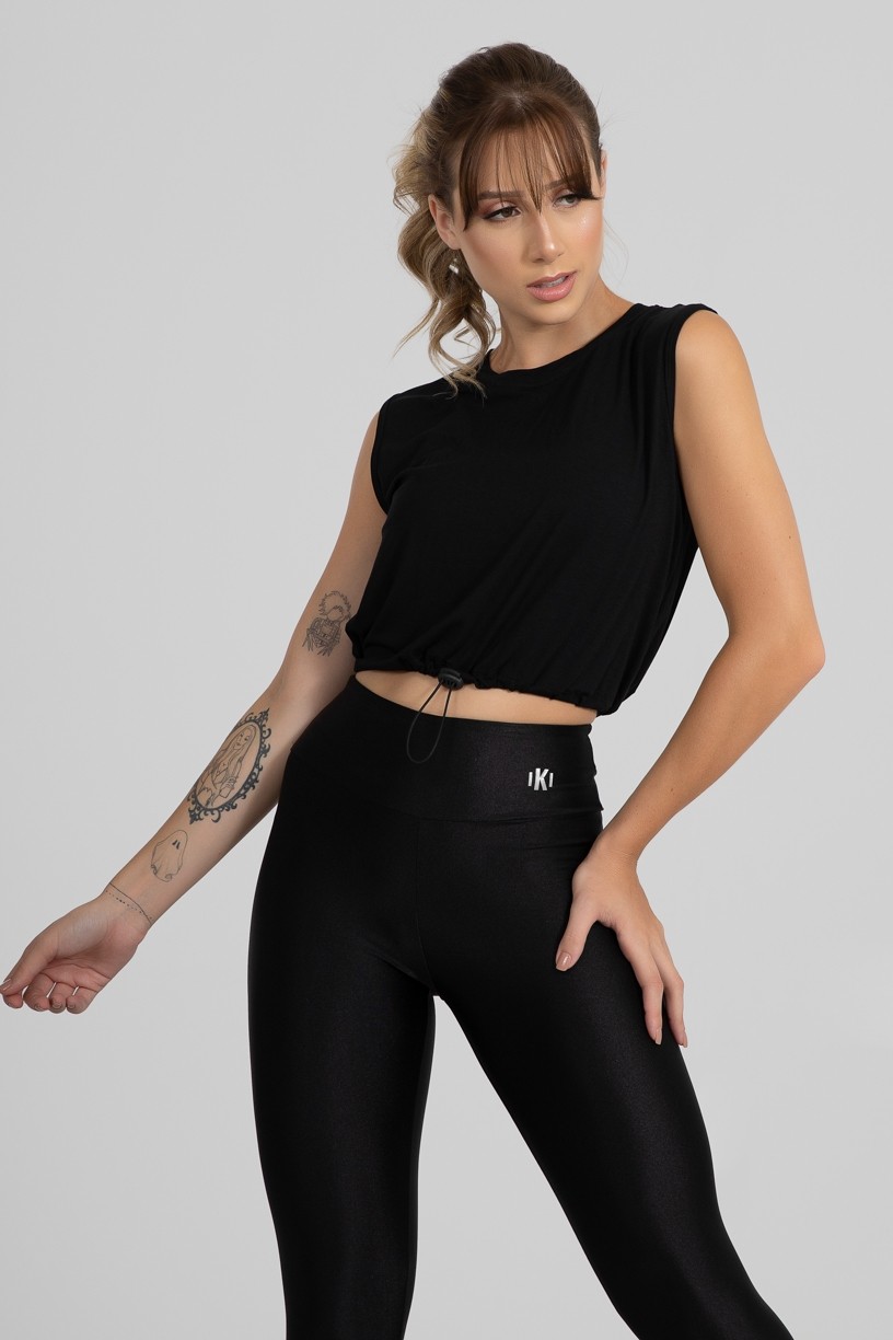 Cropped Viscolycra com Regulagem (Preto) | Ref: GO412-A