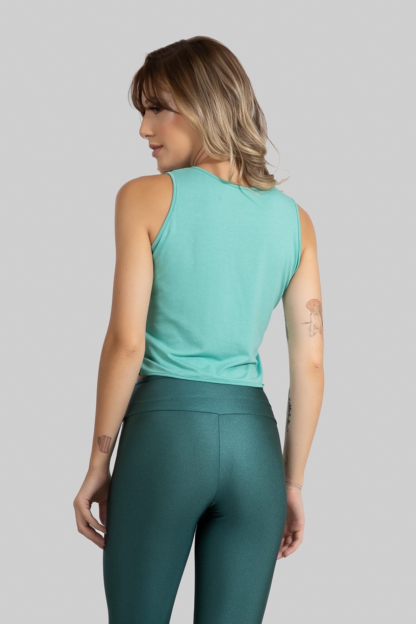 Cropped Viscolycra Curvo com Silk Floral Textured (Verde Claro) | Ref: GO397-B