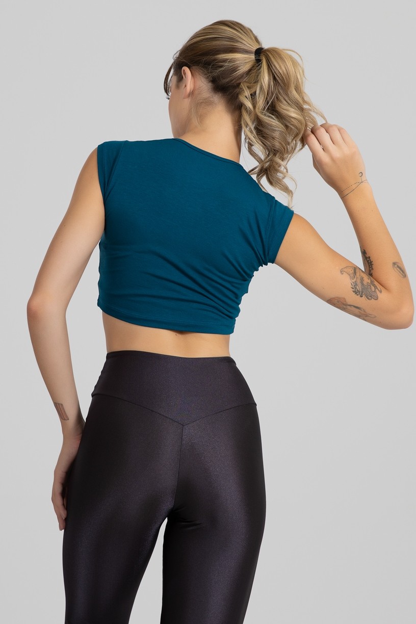 Cropped Viscolycra Manga Japonesa (Azul Petróleo) | Ref: GO399-B