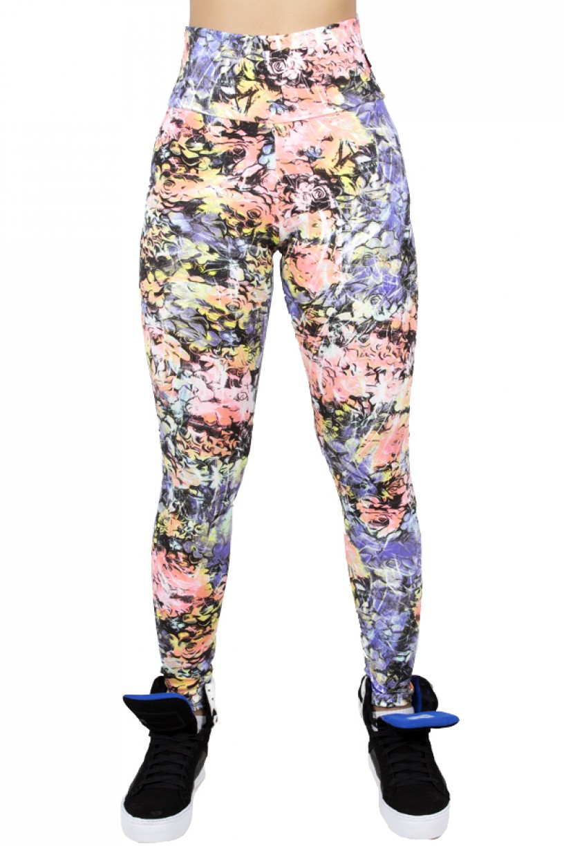 Legging Estampada Flores Salmão Roxo e Verde | Ref: CA419