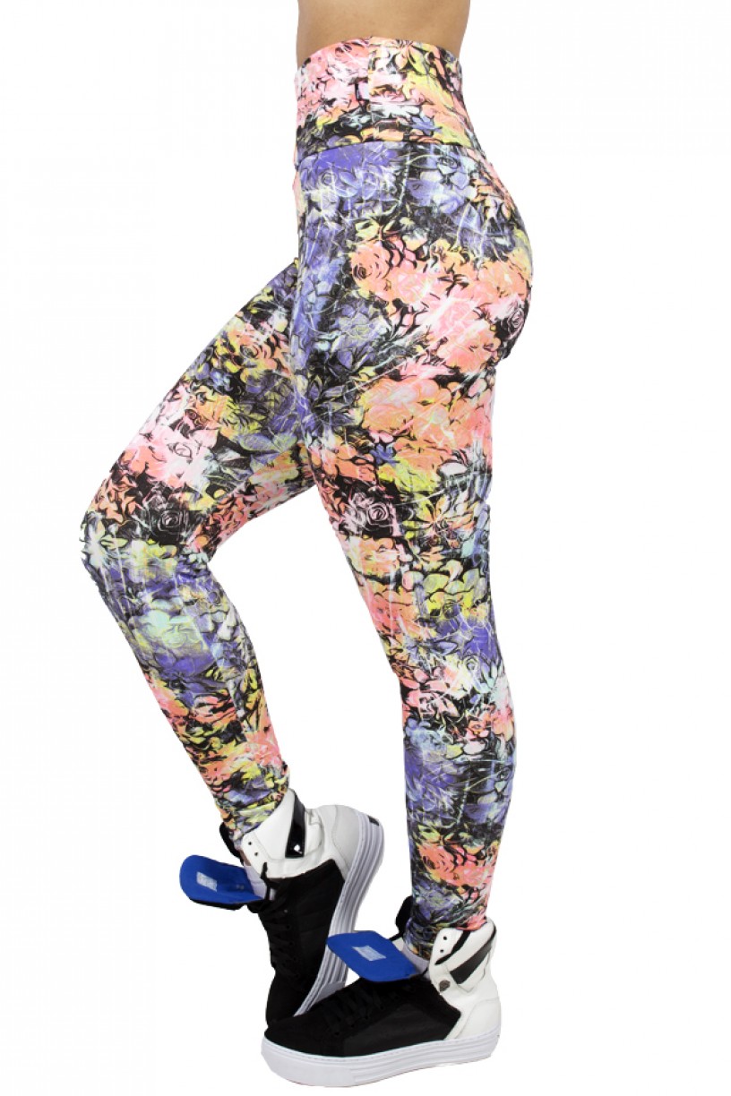 Legging Estampada Flores Salmão Roxo e Verde | Ref: CA419