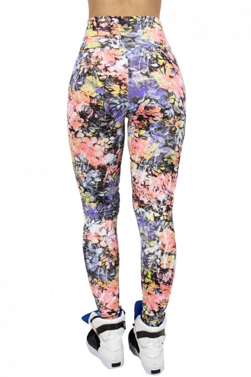 Legging Estampada Flores Salmão Roxo e Verde | Ref: CA419