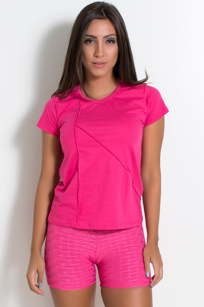 Camiseta de Malha com Ponto de Cobertura (Rosa Pink) | Ref: KS-F1034-002