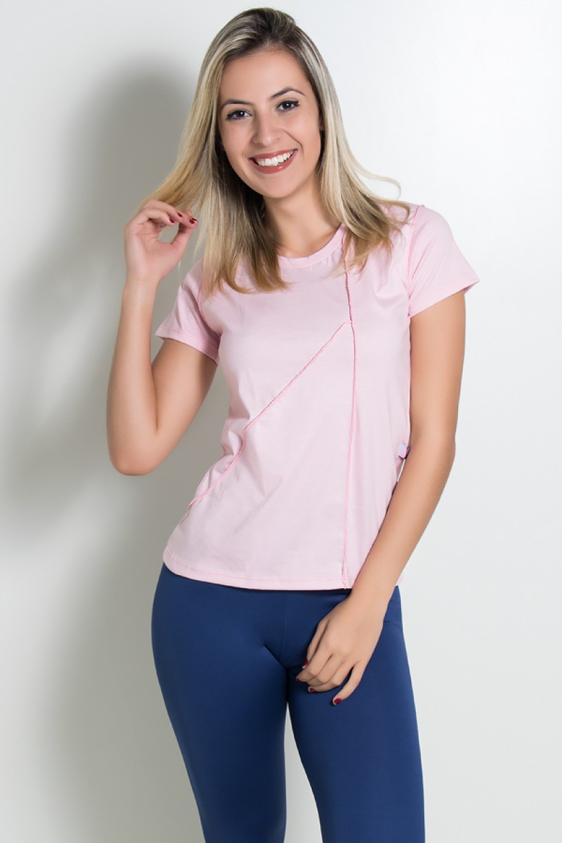 Camiseta de Malha com Ponto de Cobertura (Rosa) | Ref: KS-F1034-003