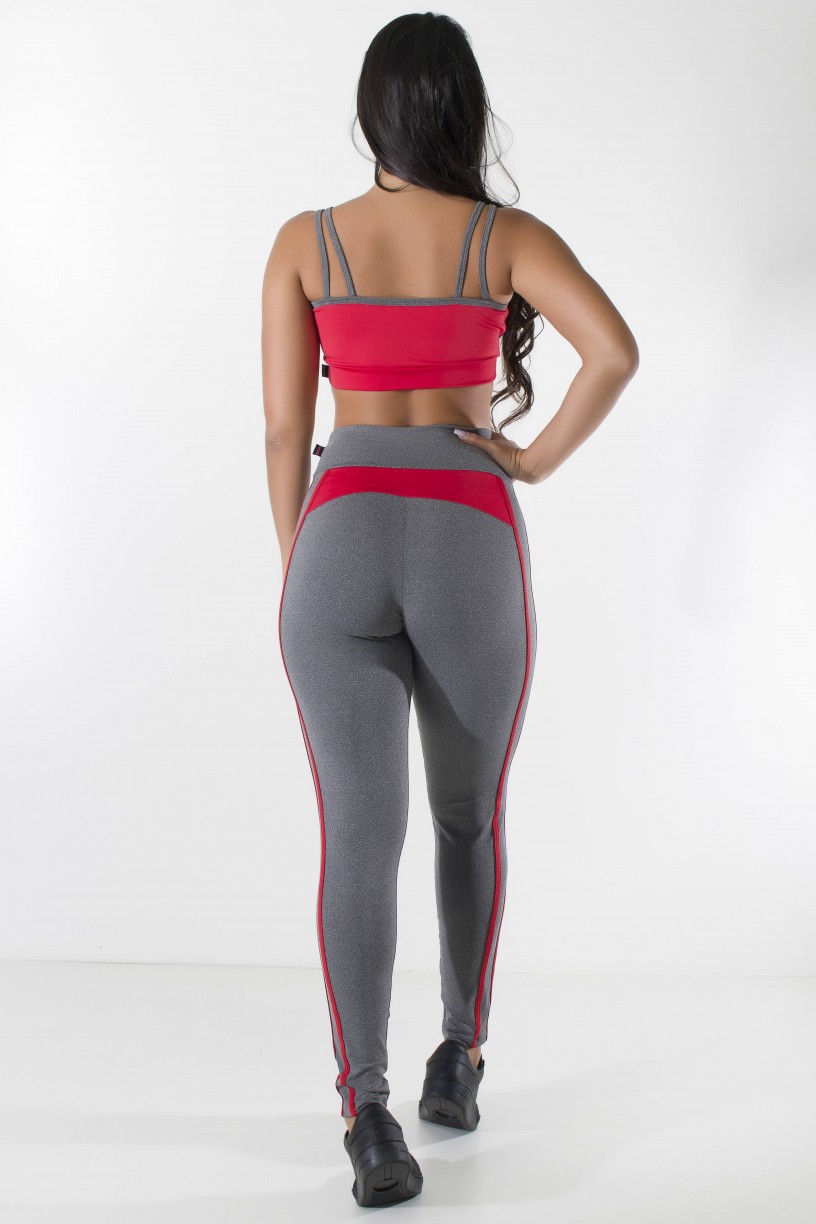 Conjunto Top com Tiras e Legging Mescla (Mescla / vermelho) | Ref: KS-F1107-001