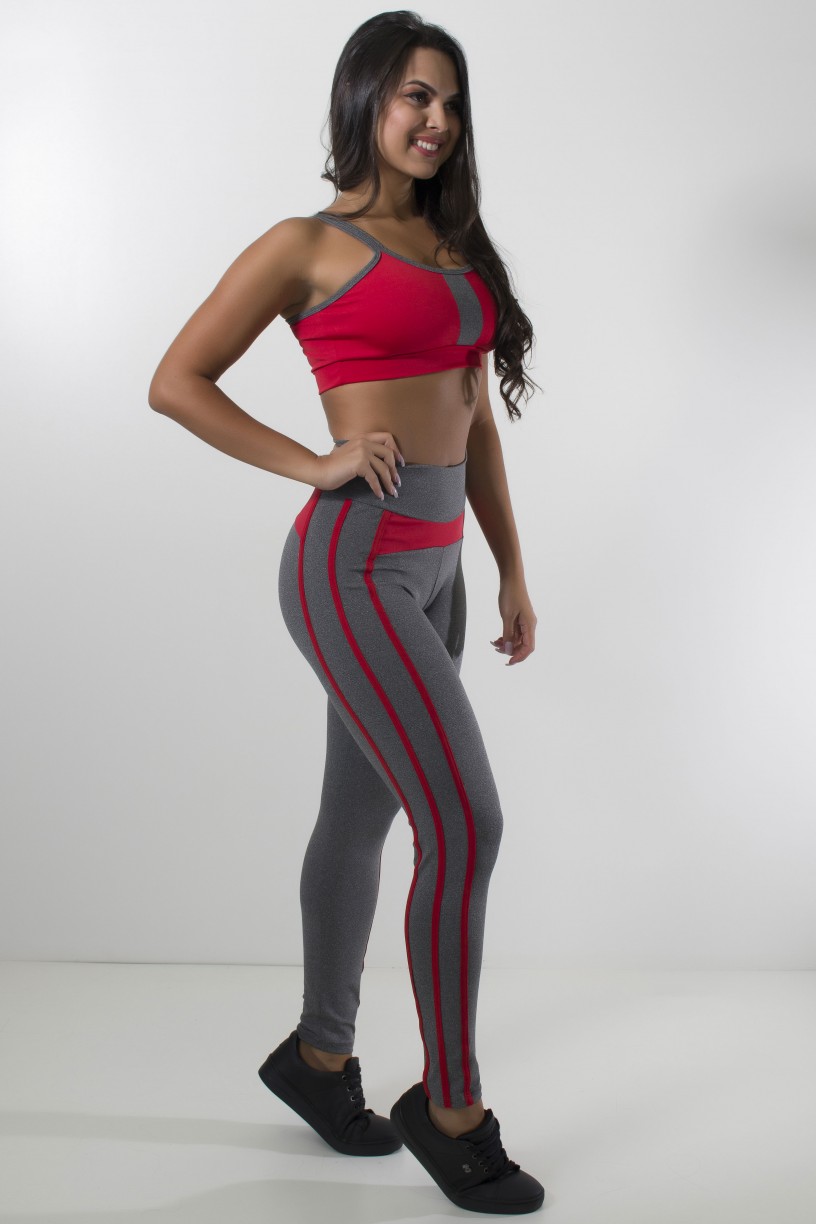 Conjunto Top com Tiras e Legging Mescla (Mescla / vermelho) | Ref: KS-F1107-001