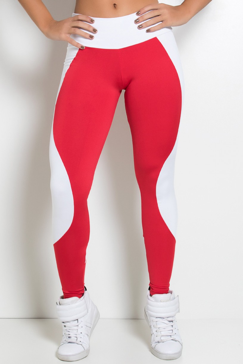 Legging Lisa com Detalhe em Ondas (Vermelho / Branco) | Ref: KS-F1185-002 