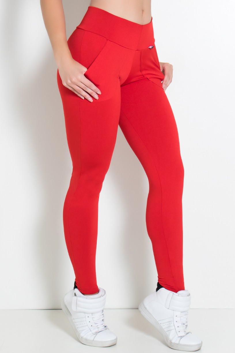Calça Legging Lisa com Bolso (Vermelho) | Ref: KS-F146-007