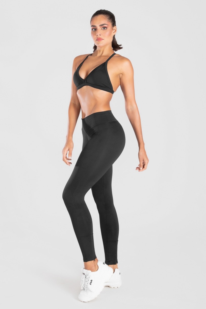 Calça Legging Lisa com Fecho na Perna (Preta) | Ref: KS-F157-001 