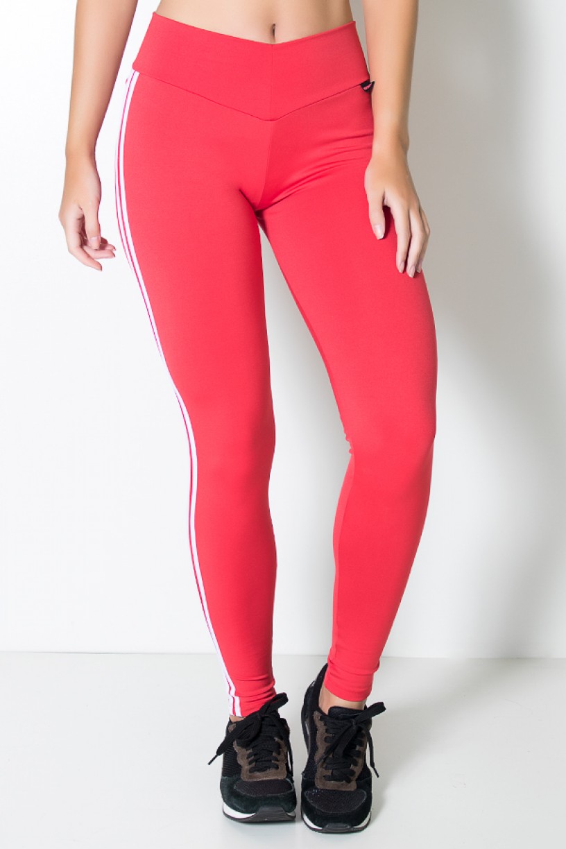 Calça Legging com Listras (Vermelho / Branco) | Ref: KS-F17-007