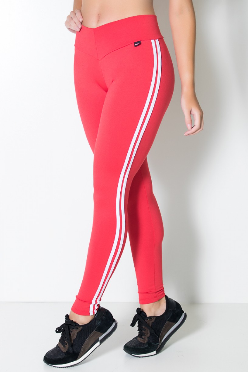 Calça Legging com Listras (Vermelho / Branco) | Ref: KS-F17-007