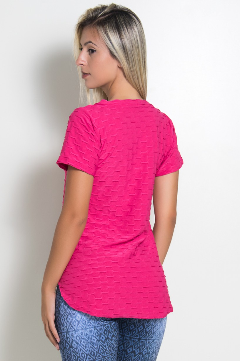 Camiseta Tecido Bolha Fitness Mullet (Rosa Pink) | Ref: KS-F199-002